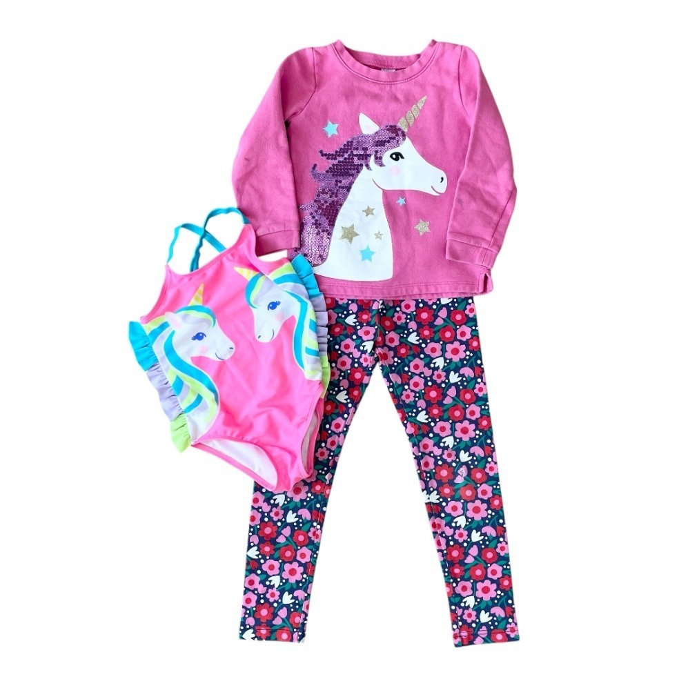 Hanna Andersson Carters Wonder Nation Unicorn Outfit 5T 6/7 Floral Leggings Pink